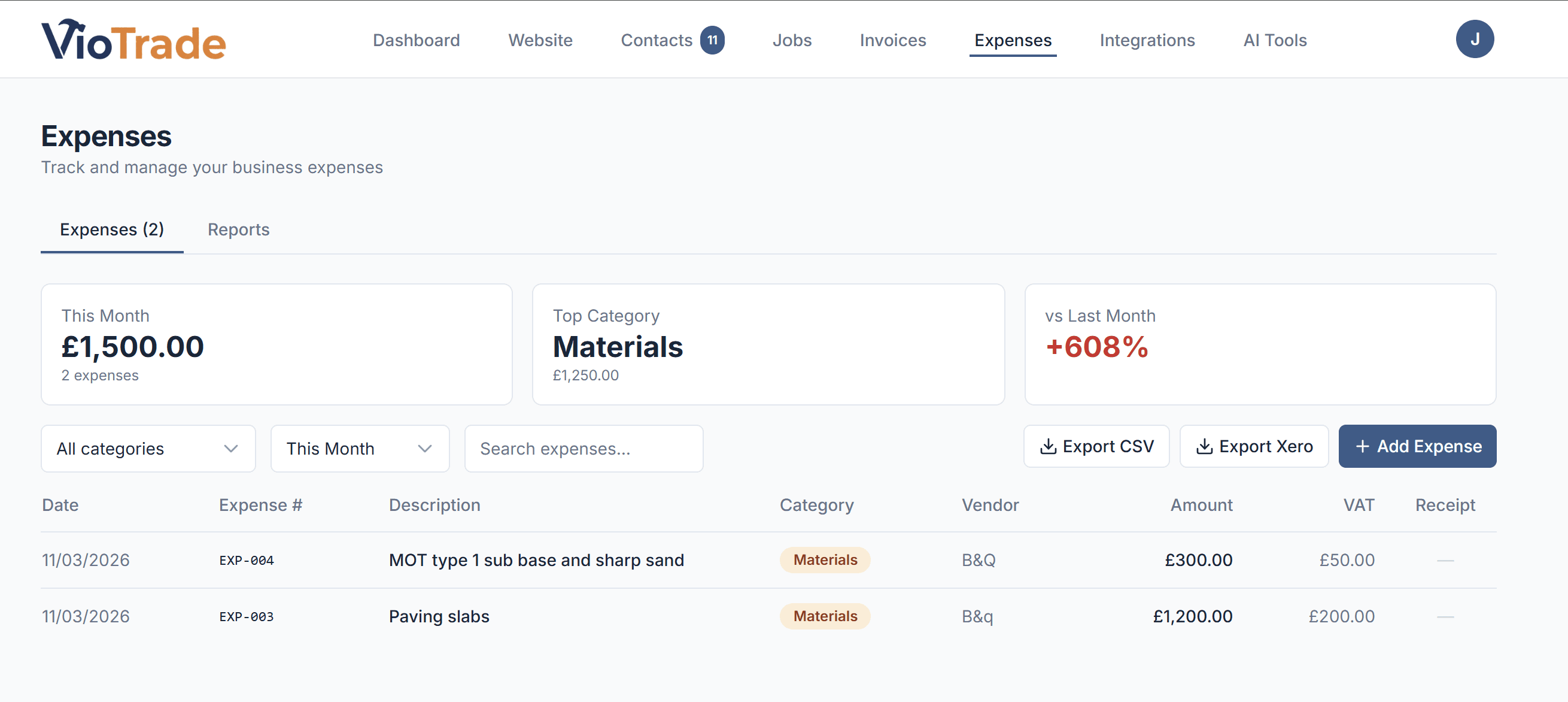 VioTrade expense tracking with AI receipt scanning